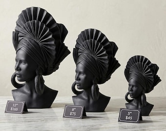 African Gele Crown Bust Sculpture | Elegant Heritage Goddess Artwork