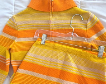Neusteters Vintage Striped Sweater Skirt Set Orange Yellow Mock Neck