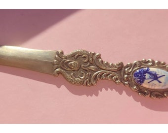 Blue windmill vintage mini knife Silver Signed Antique letter opener