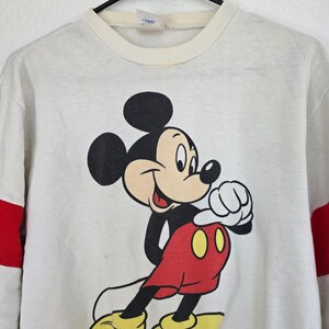 Vintage Disney Wear Mickey Mouse Sweatshirt Off White Red Sleeve Stripe Mens L image 4