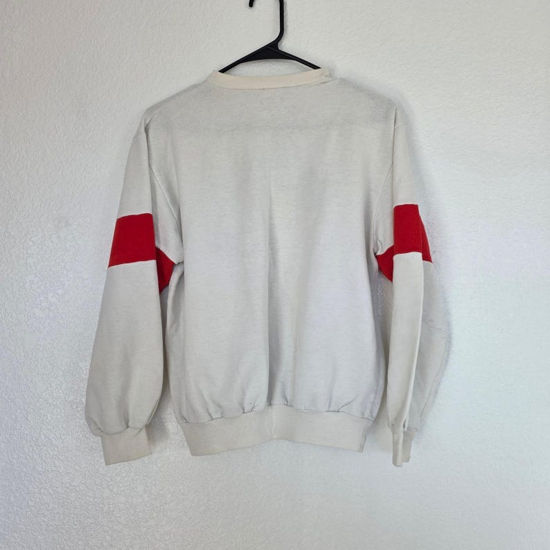 Vintage Disney Wear Mickey Mouse Sweatshirt Off White Red Sleeve Stripe Mens L image 8