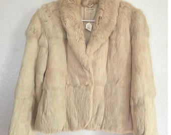 Real Rabbit Fur Jacket Made in Hong Kong Size M Beige