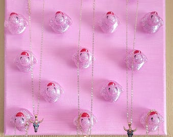 Pink Jewelry Display Rubber Ducks Glittery Handmade Art Wall Art girly coco wall art Miss Moxy Necklace holder Functional Art