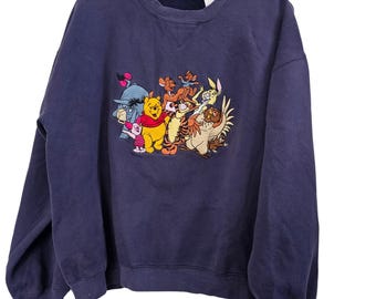 Vintage Disney Store Winnie the Pooh Friends Embroidered Sweatshirt Navy Large