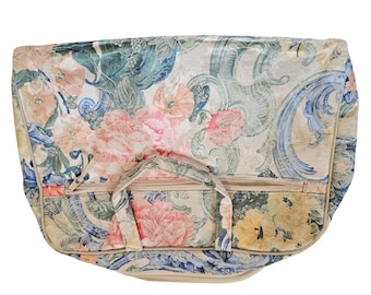 Bolso de viaje vintage con tapiz floral, jacquard, diseño de jardín de rosas, rosa y verde.