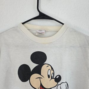 Vintage Disney Wear Mickey Mouse Sweatshirt Off White Red Sleeve Stripe Mens L image 9