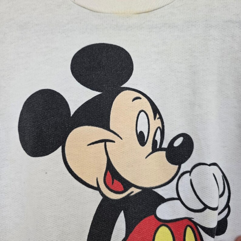 Vintage Disney Wear Mickey Mouse Sweatshirt Off White Red Sleeve Stripe Mens L image 6