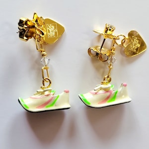 Lunch At The Ritz basketball shoes blue enamel tennis golf running track Go Earring by LATR Collectable earrings discontinued style dangling
