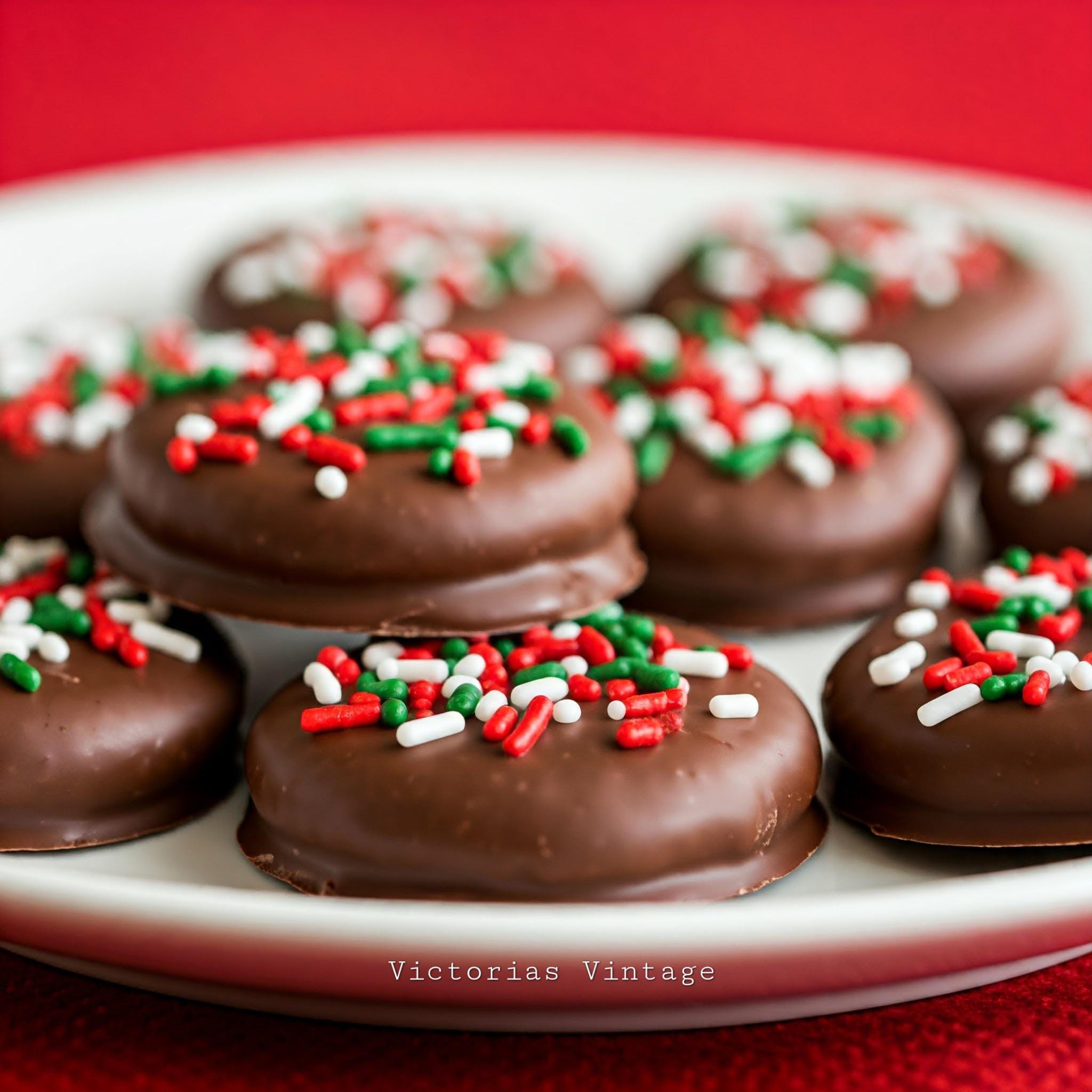 Half a Dozen Chocolate Covered Ritz Crackers smuckers rich natural peanut butter sprinkled w Christmas sprinkles red green white dozen plain