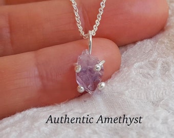 Raw amethyst pendant necklace, raw amethyst stone necklace, prong pendant necklace, natural amethyst gemstone