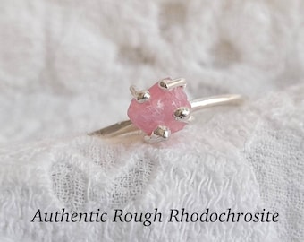 Roher Rhodochrosit Ring , Natursteinschmuck, Rohedelstein rosa