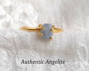 Natural angelite stone ring , rough crystal jewelry , adjustable band, bohemian gemstone ring