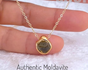 Authentische Moldavit Kette, Roh Meteorit Anhänger, Kristall Schutz Anhänger, Naturstein Schmuck
