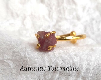 Tourmaline ring, rough tourmaline stone ring, pink tourmaline jewelry, october birthstone