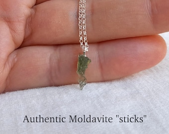 Moldavit Anhänger , Tektit Stein in länglicher Form , Meteorit Halskette , echte hohe Schwingung