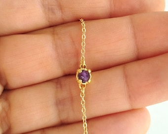 Amethyst Kristall Armband, zierliche Edelstahl Kette, Februar Geburtsstein Schmuck
