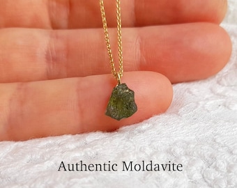 Ciondolo meteorite, collana Moldavite, collana meteorite, piccolo ciondolo Moldavite, autentica pietra Moldavite, Moldavite ceca, catena d'oro