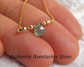 Dainty aventurine necklace, green aventurine pendant, aventurine jewelry, gemstone necklace, tiny pendant
