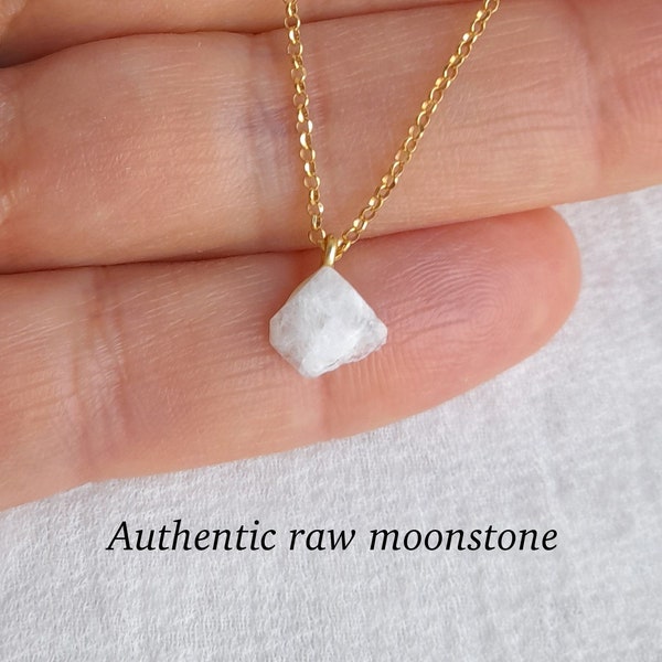 Raw moonstone necklace, moonstone pendant, sterling silver chain, gold filled chain, raw moonstone stone