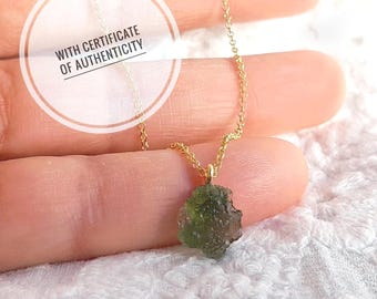 Collana di Moldavite autentica con certificato di autenticità, ciondolo di meteorite, pietra naturale