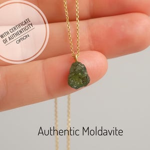 Moldavite Necklace – Authentic Meteorite Stone, Raw Small Pendant on Stainless Steel Chain