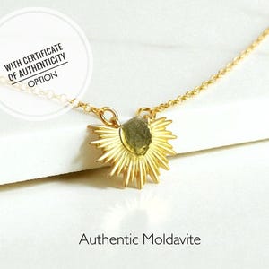 Zarte Rohe Moldavit Sonne Anhänger Halskette - Authentischer Tschechischer Meteorit Schmuck High Vibration Stone
