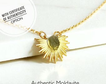 ユニセックス 原石モルダバイトペンダントネックレス、本物のチェコ