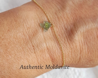 Moldavit Edelstein Armband, kleiner roher Meteorit Schmuck, echter Naturstein
