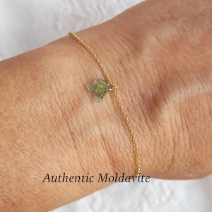 Moldavite bracelet, gemstone bracelet, gold filled bracelet, genuine moldavite, tiny raw moldavite, meteorite bracelet, sterling silver