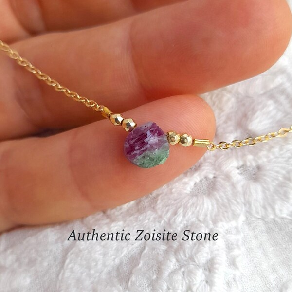 Ruby zoisite pendant, ruby zoisite necklace, zoisite jewelry, drop shaped zoisite, dainty gemstone pendant,