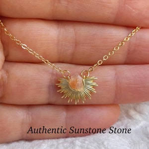 Sonnenstein Halskette, roher Sonnenstein Schmuck, Sonnenstein Anhänger Halskette, Waage Geburtsstein, Edelstein Halskette