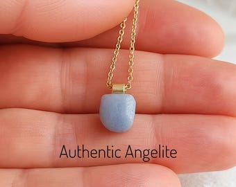 Angelit Anhänger Halskette, rauer Kristallschmuck, natürlicher Edelstein