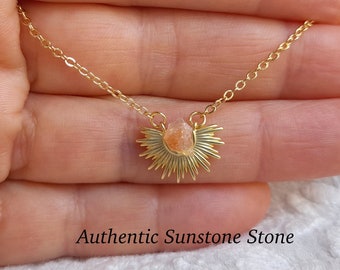 Dainty sunstone necklace, raw sunstone jewelry, sunstone pendant necklace, Libra birthstone, gemstone necklace