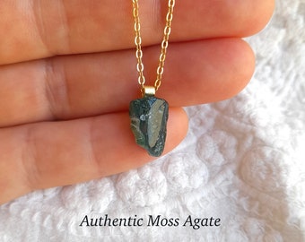 Moss agate necklace, moss agate pendant, gemstone necklace, dainty crystal necklace