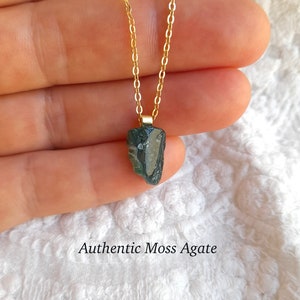 Moss agate necklace, moss agate pendant, gemstone necklace, dainty crystal necklace