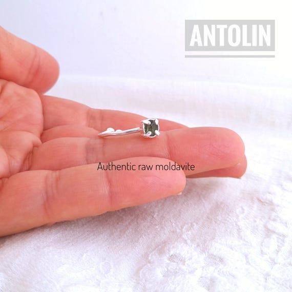 Authentic moldavite ring, raw meteorite ring, raw moldavite stone, pronged ring, natural unpolished tektite, adjustable band, tektite ring