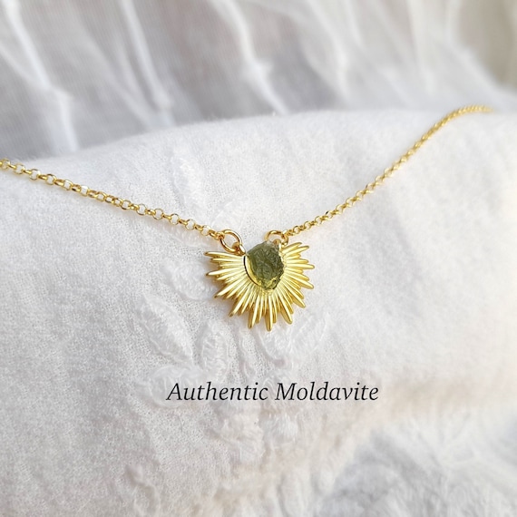 Dainty moldavite necklace, meteorite pendant, meteorite necklace, moldavite jewelry, czech moldavite, sun pendant necklace