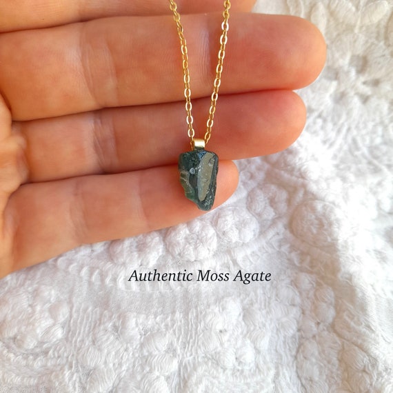 Moss agate necklace, moss agate pendant, gemstone necklace, dainty crystal necklace