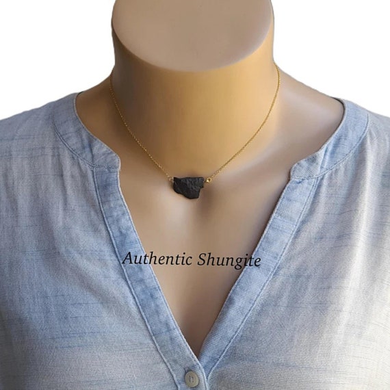 Shungite necklace, emf protection necklace, raw shungite pendant,  shungite crystal necklace