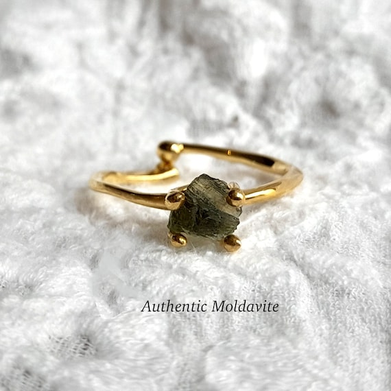 Moldavite ring, meteorite ring, authentic moldavite stone, pronged ring, czech moldavite, moldavite jewelry