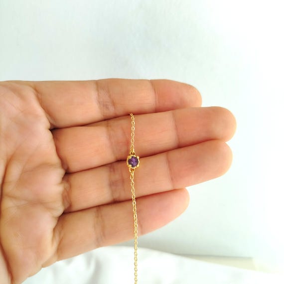 Amethyst crystal bracelet , dainty stainless steel chain , february birthstone jewelry