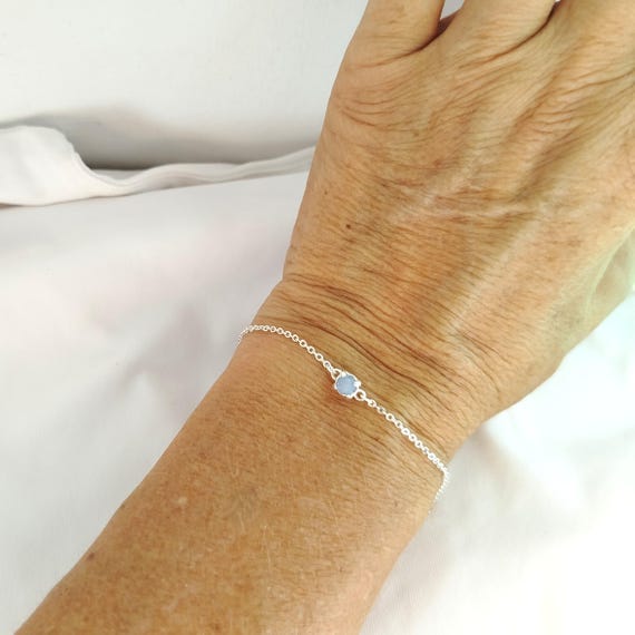 Dainty angelite bracelet , minimalist jewelry , natural stone in prong setting