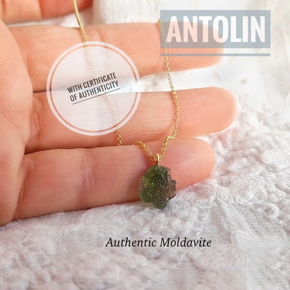 Authentic Moldavite necklace with Certificate of Authenticity, Meteorite Pendant, Meteorite Necklace, Natural Moldavite Pendant Necklace