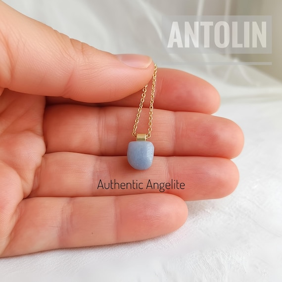 Angelite pendant necklace ,  rough crystal  jewelry , natural gemstone