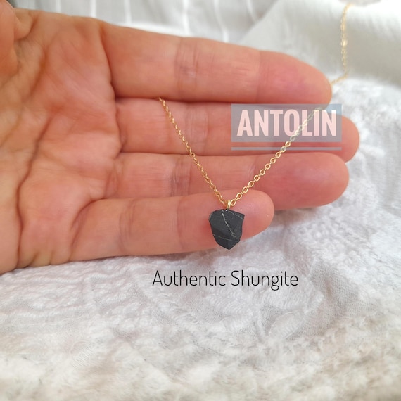 Raw Shungite Pendant Necklace , EMF Protection Jewelry , authentic stone