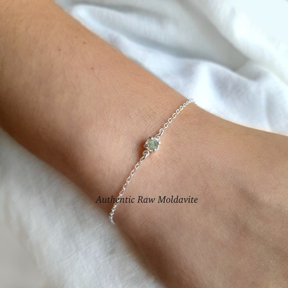 Meteorite bracelet, moldavite bracelet, gemstone bracelet, genuine moldavite, tiny raw moldavite, authentic meteorite stone, dainty bracelet
