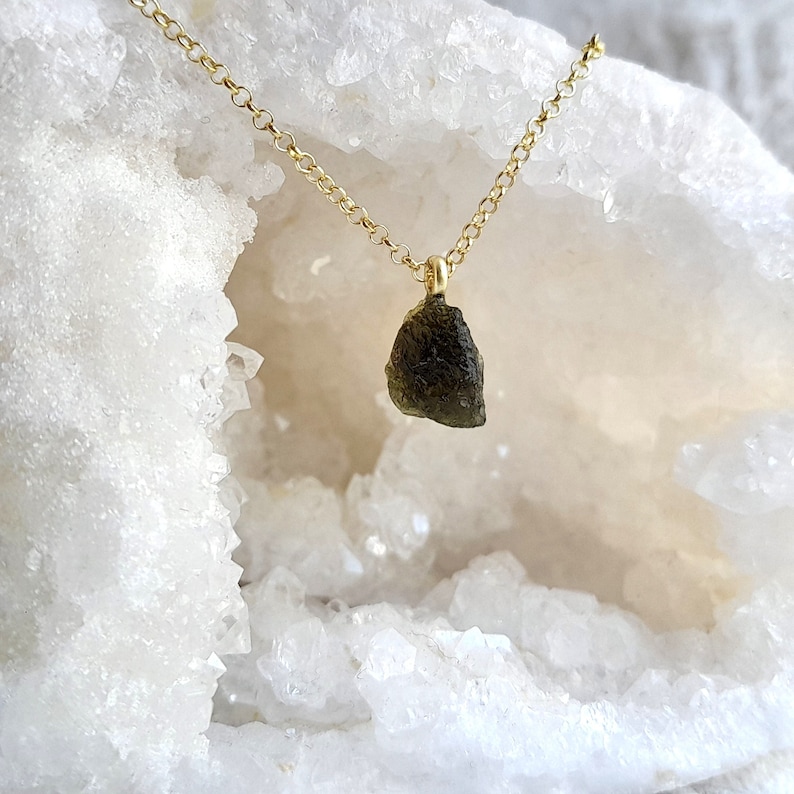 Meteorite pendant, moldavite necklace, meteorite necklace, small moldavite pendant, authentic moldavite stone, czech moldavite, gold chain image 5