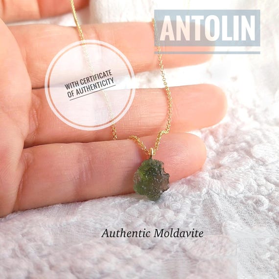 Authentic Moldavite necklace with Certificate of Authenticity , Meteorite Pendant , Natural Stone