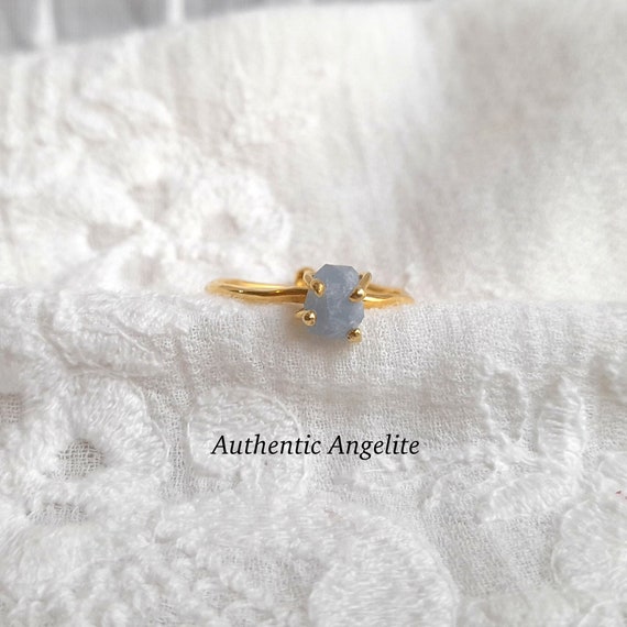 Angelite ring, angel stone ring, rough angelite ring, pronged ring, angelite jewelry, adjustable ring