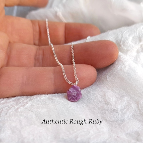 Raw ruby necklace, raw ruby pendant, rough ruby pendant, raw crystal necklace, july birthstone necklace